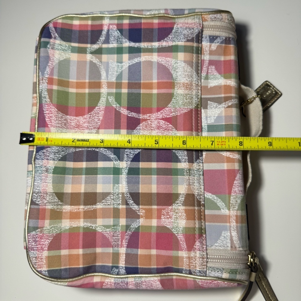 Coach Vintage Spring 2015 Gold Pink Purple Colorful Plaid Cosmetic Travel Bag - Picture 9 of 14